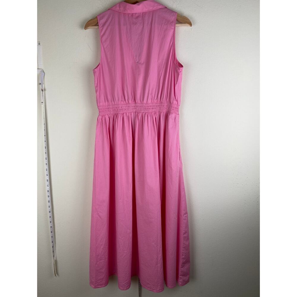J.Crew Factory Pink Cotton Midi Dress Sleeveless Smocked Waist 6 - Picture 8 of 13